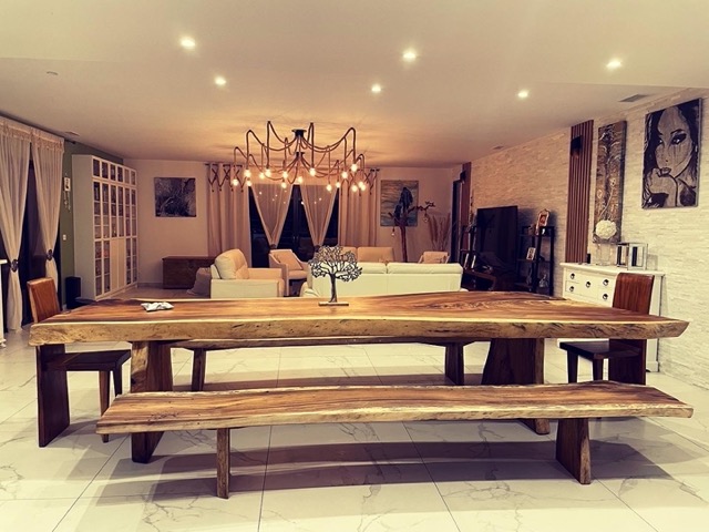 Table en Suar Massif avec Bancs